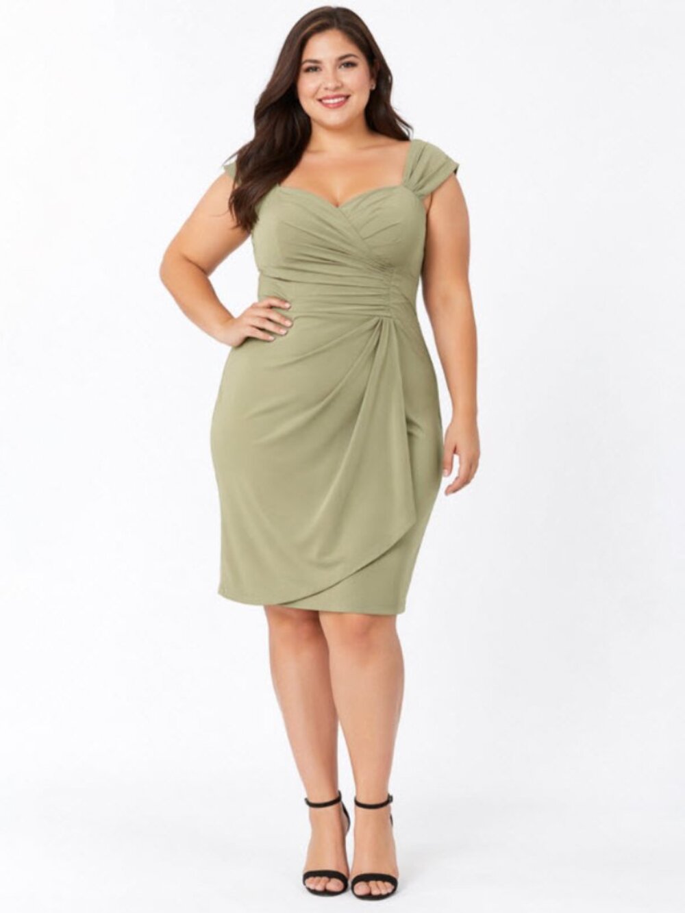 After Six Sage Green Midi Dress Off Shoulder Ruched Formal Size 22